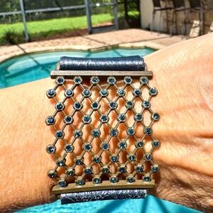 Rebel Designs Mesh Swarovski Crystal Metallic Montana Blue Cuff
